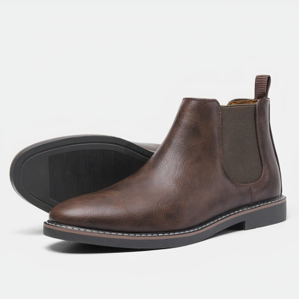 Herrens Klassiska Läder Chelsea-Stövlar med Slip-On Design 6
