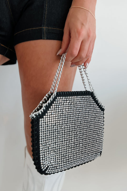 Dam Elegant Crossbody Väska i Rhinestones med Silverkedja
