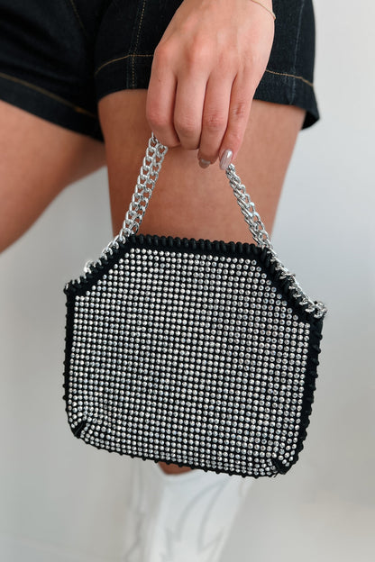 Dam Elegant Crossbody Väska i Rhinestones med Silverkedja