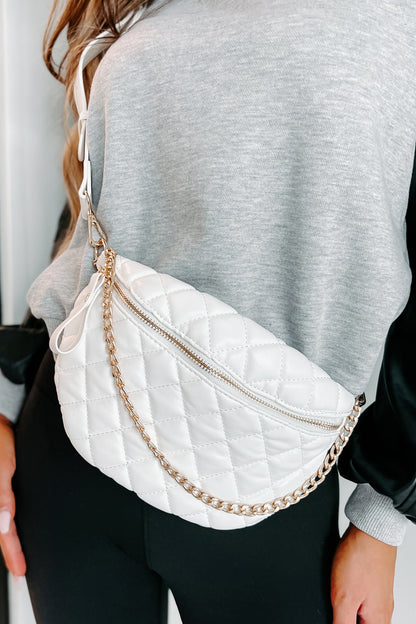 Dam Stylish PU Bumväska med Quiltad Detalj och Guld Hårdvara