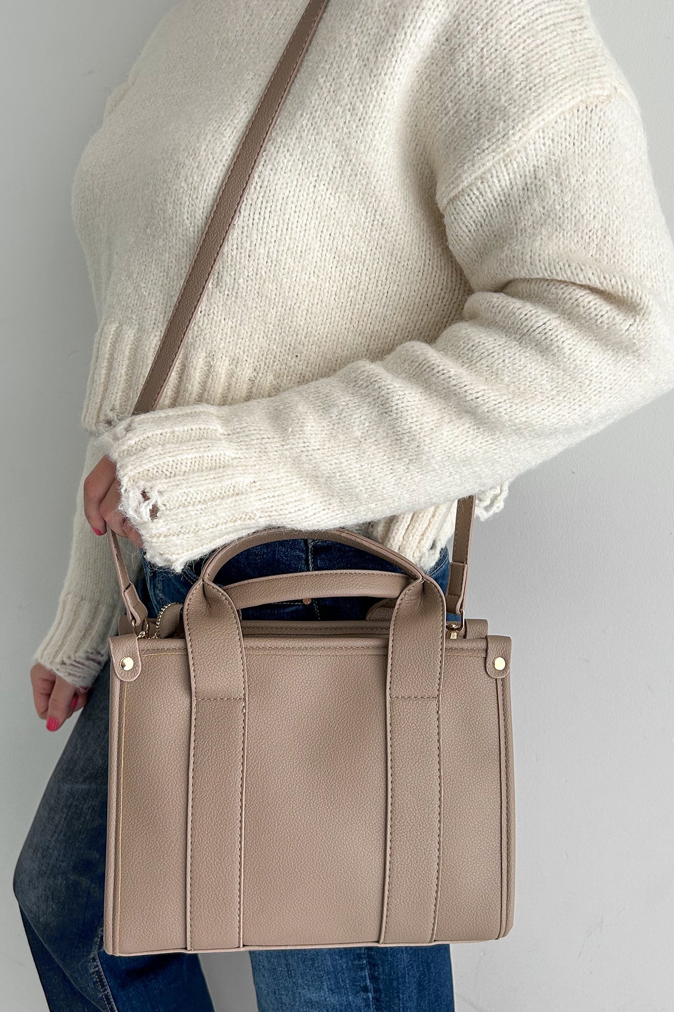 Dams Elegant Faux Läder Tote Väska med Avtagbart Band