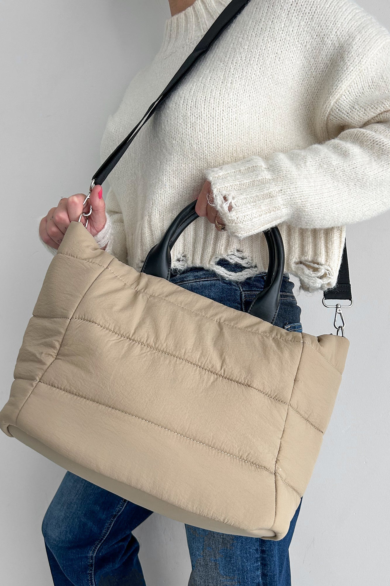 Dam Stilren Nylon Totväska med Avtagbar Crossbody Rem och Inre Fickor