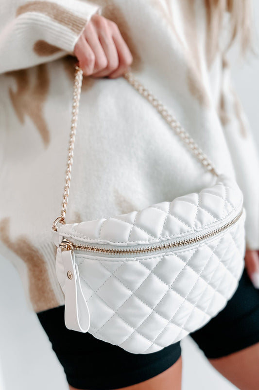 Dam Stylish PU Bumväska med Quiltad Detalj och Guld Hårdvara