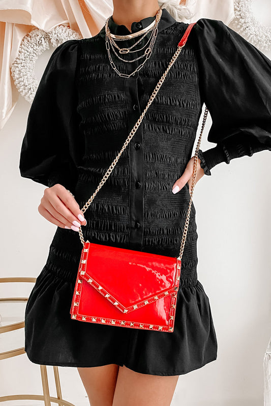 Dam Elegant Faux Leather Crossbody Väska med Nitar och Avtagbar Kedja