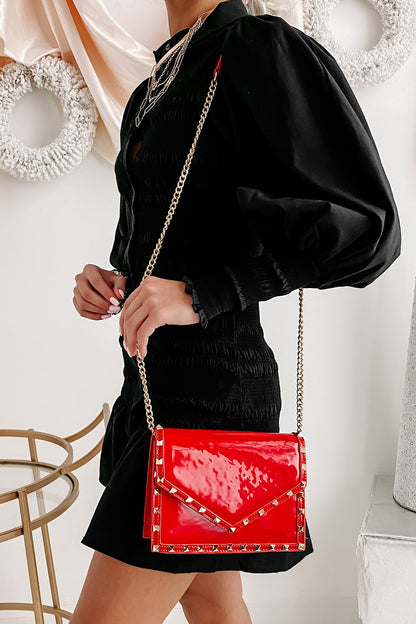 Dam Elegant Faux Leather Crossbody Väska med Nitar och Avtagbar Kedja