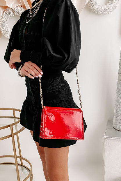 Dam Elegant Faux Leather Crossbody Väska med Nitar och Avtagbar Kedja