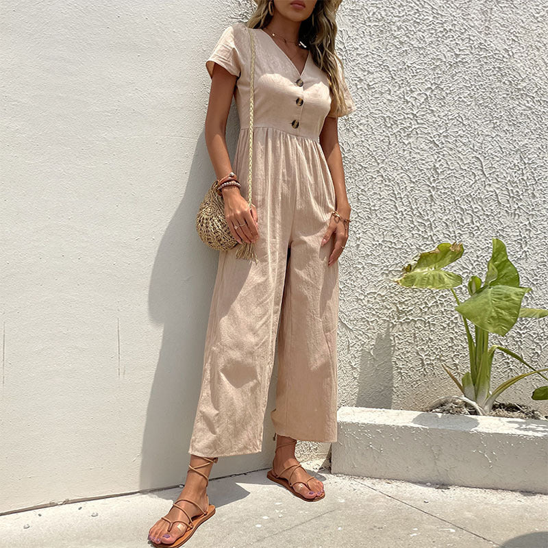 Dam Kortärmad Jumpsuit med Breda Ben