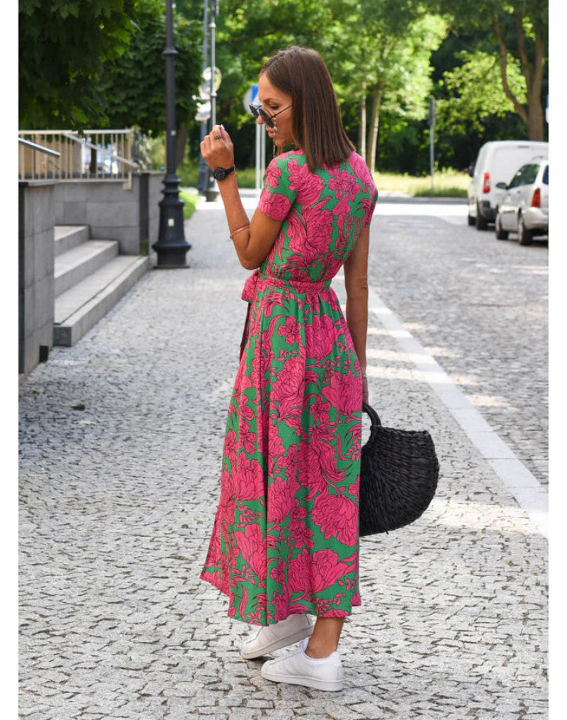 Dam Blommig Sommarklänning med Korta Ärmar