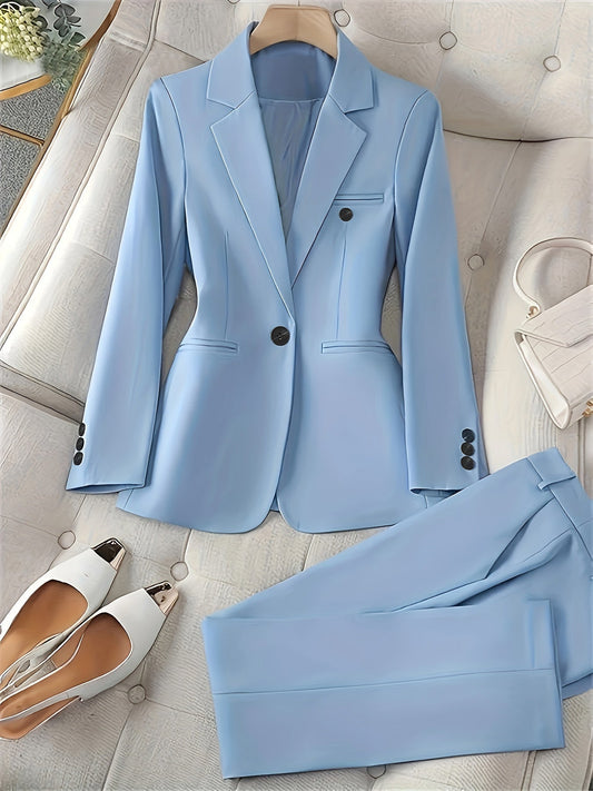 Kvinnors Klassiska Blazer Set med Notch Lapel och Byxor