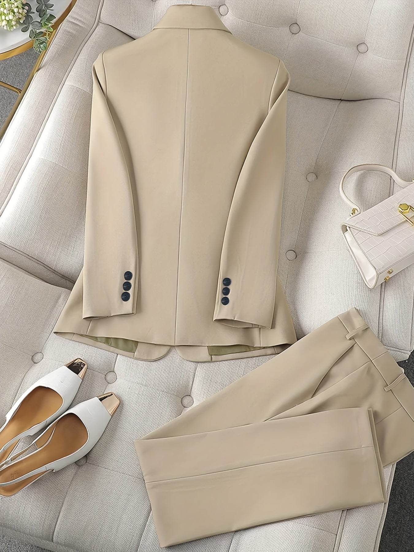 Kvinnors Klassiska Blazer Set med Notch Lapel och Byxor