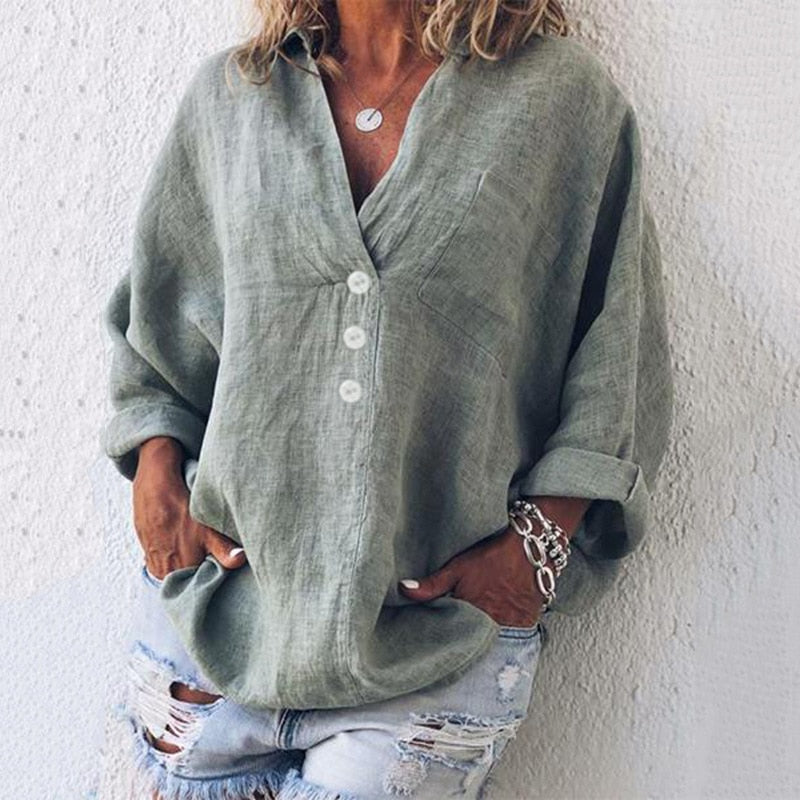 Damebluse | V-hals, Dekorative Knapper