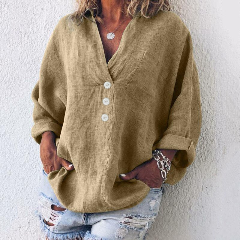 Damebluse | V-hals, Dekorative Knapper