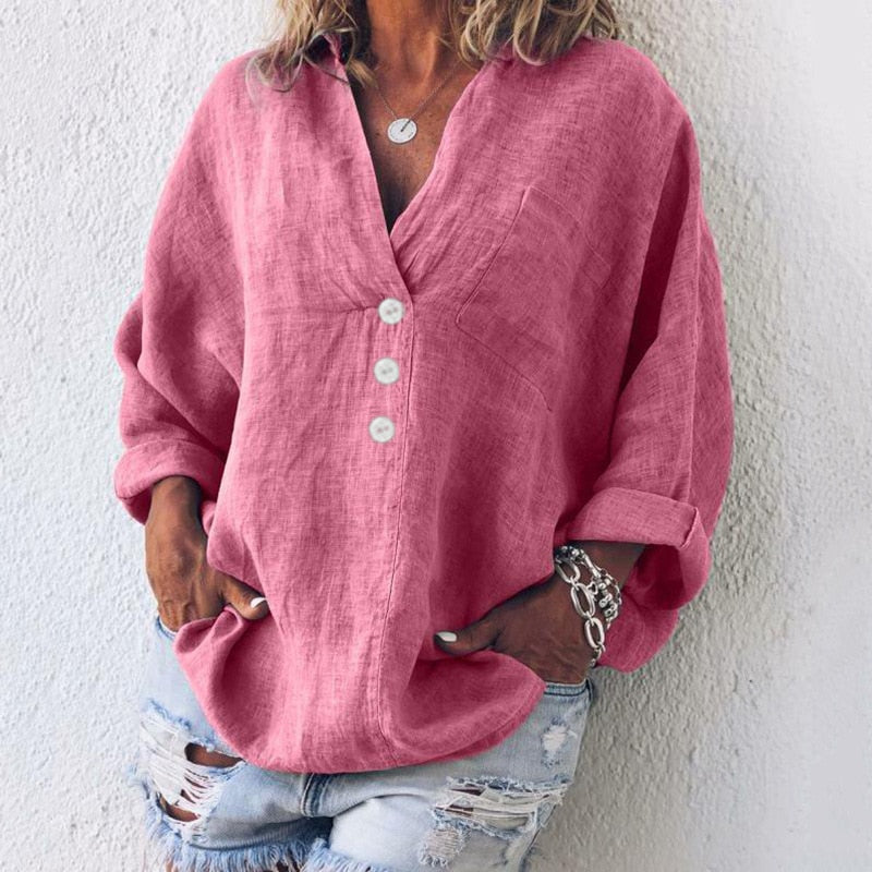 Damebluse | V-hals, Dekorative Knapper