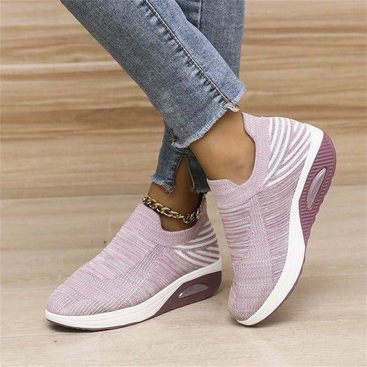 Kvinnors Lättviktiga Slip-On Sneakers med Randigt Mönster 0