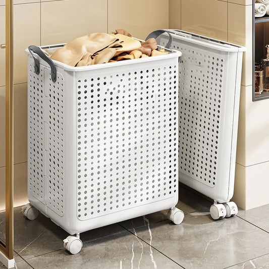 Tvättkorg med Hjul och Hopfällbar Design