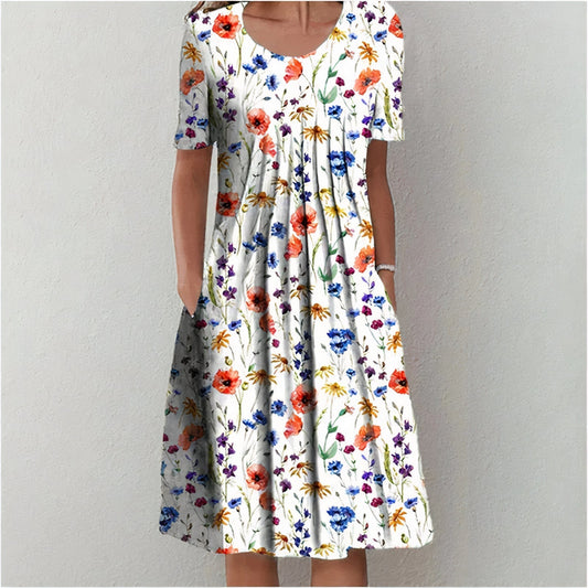 Kvinnors Tidlös Polyester Klänning med Blommig Design 0