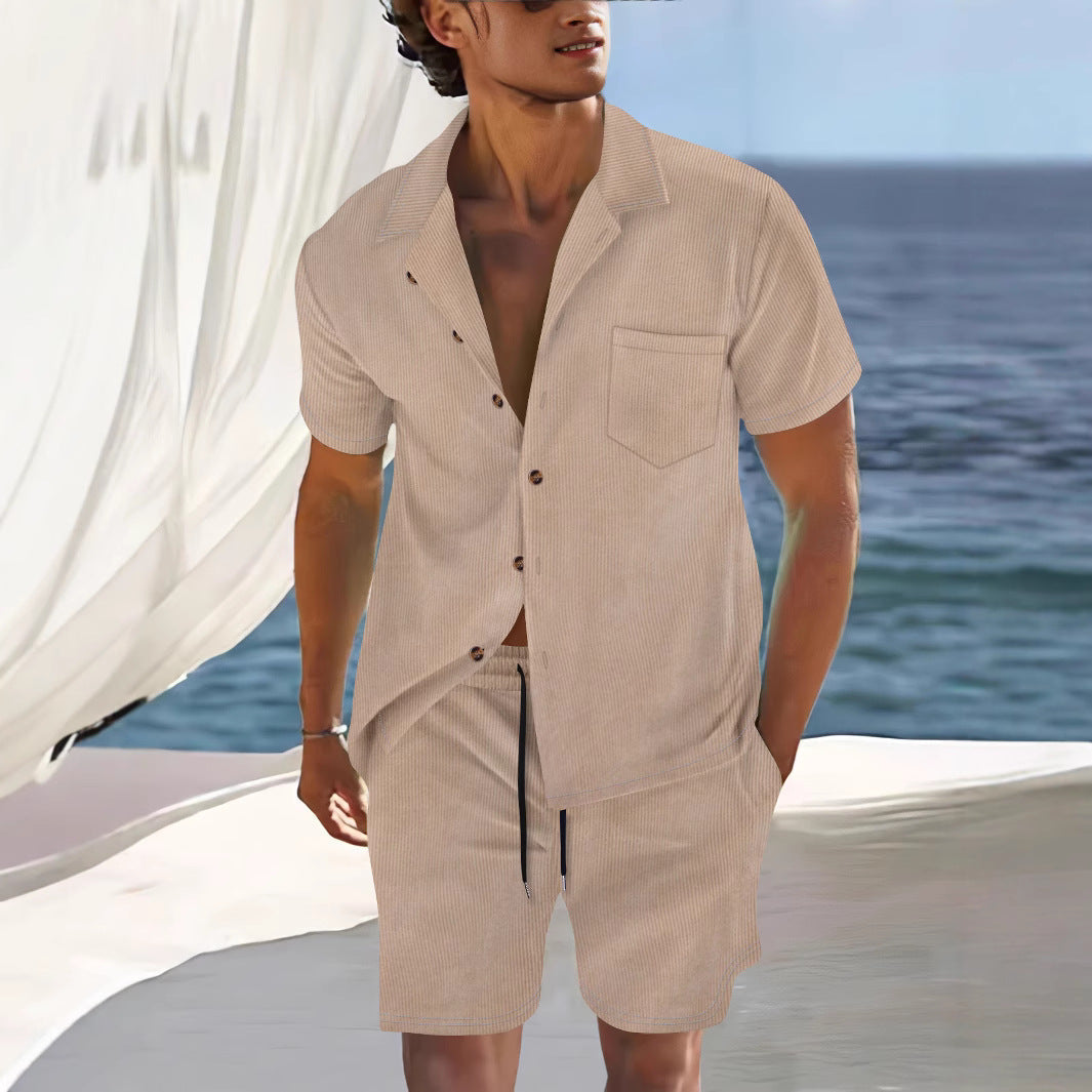 Mäns Set | Kortärmad Tröja och Shorts | Knappstängning