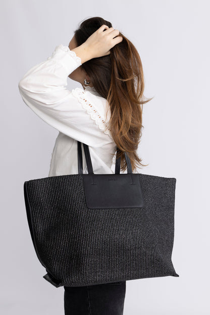 Dam Elegant Flätad Tote Bag med Inre Fickor för Bärbar Dator