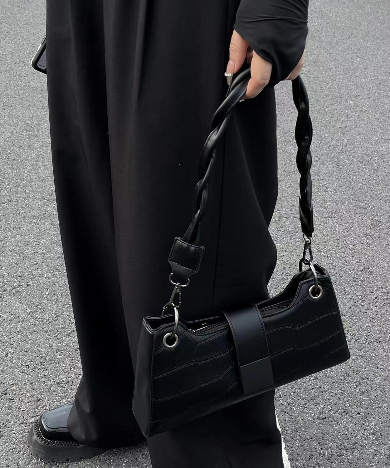 Dam Modern Faux Läder Säckväska med Dragkedja