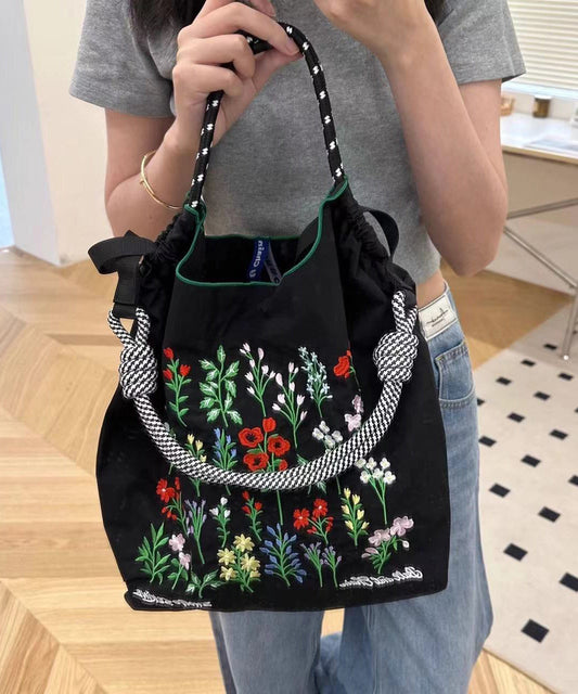 Dam Rymlig Nylon Shoppingväska med Broderade Detaljer