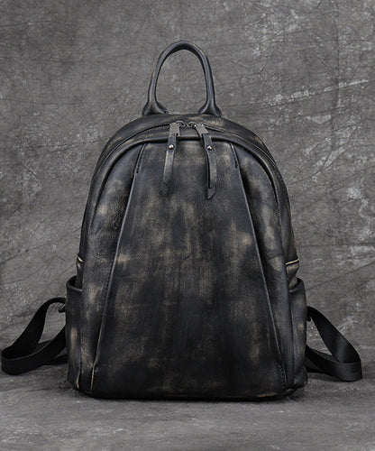 Unisex Elegant Kalvläder Ryggsäck med Stor Kapacitet och Inuti Fickor