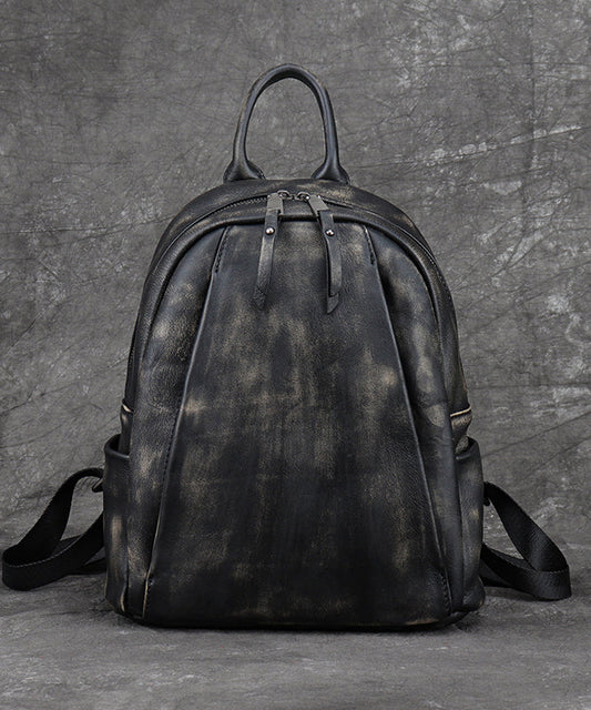 Unisex Elegant Kalvläder Ryggsäck med Stor Kapacitet och Inuti Fickor