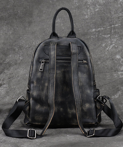 Unisex Elegant Kalvläder Ryggsäck med Stor Kapacitet och Inuti Fickor