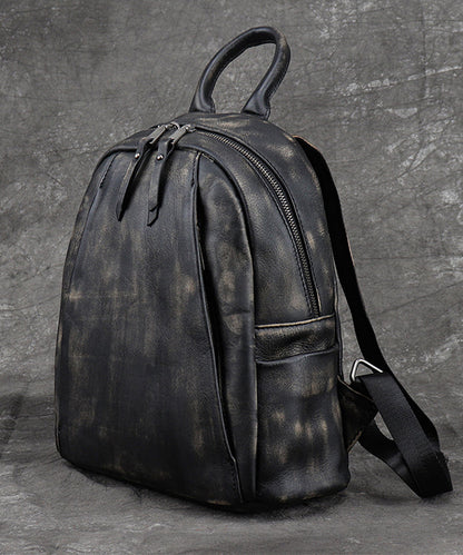 Unisex Elegant Kalvläder Ryggsäck med Stor Kapacitet och Inuti Fickor