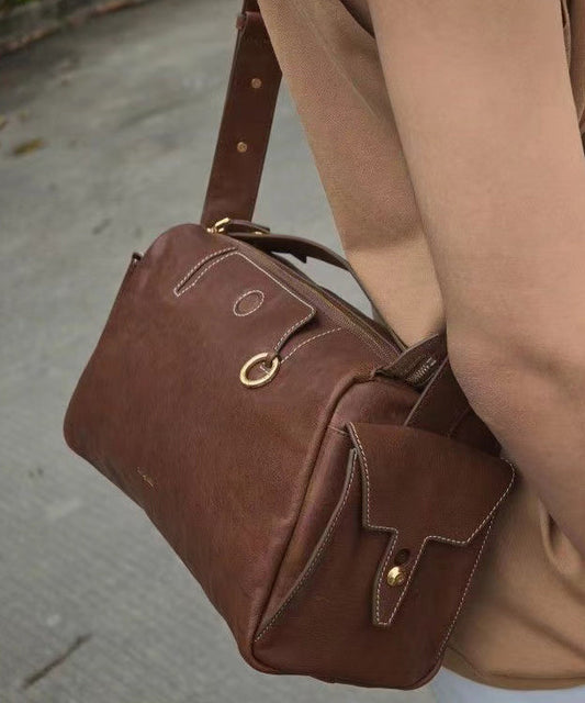 Herrar Slitstark Kalvläder Messenger Bag med Dragkedja och Inre Fickor