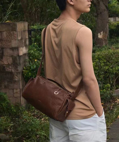 Herrar Slitstark Kalvläder Messenger Bag med Dragkedja och Inre Fickor