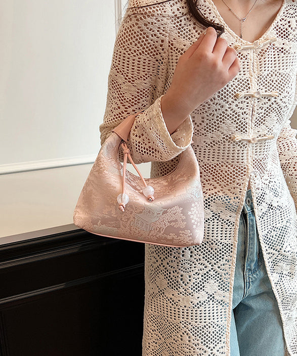 Dam Elegant Sidenblandad Crossbody Väska med Broderi