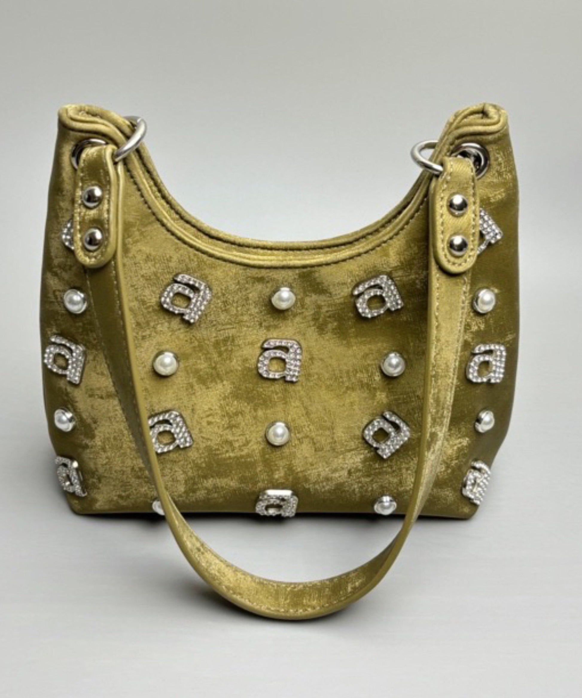 Variant image for Dam Elegant Siden Axelväska med Strassdetaljer och Zip-Up Stängning-1