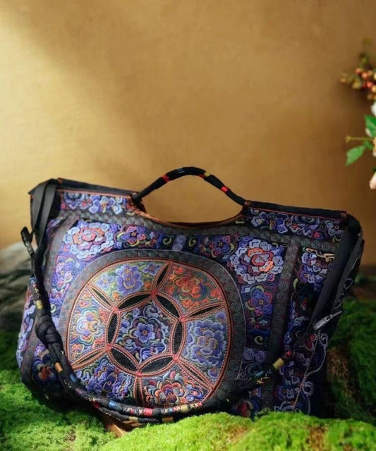 Dam Etnisk Broderad Bomull Crossbody Väska med Dragkedja