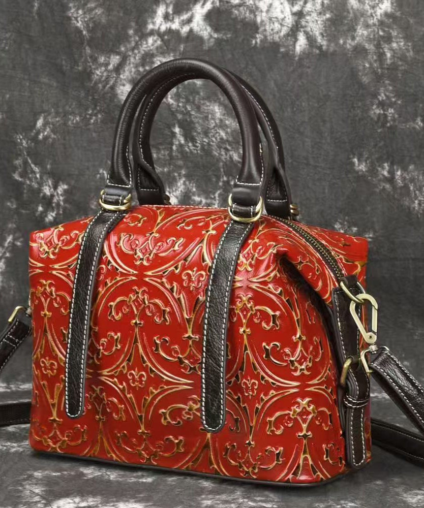 Dam Vintage Handgjord Kalvläder Handväska med Präglade Detaljer
