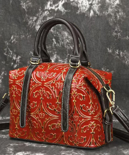 Dam Vintage Handgjord Kalvläder Handväska med Präglade Detaljer