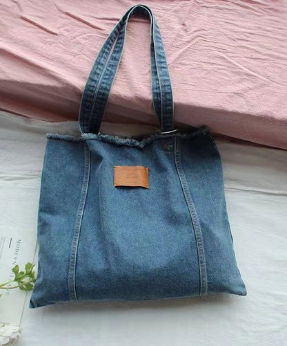 Dam Trendig Denim Axelväska med Hög Kapacitet och Riven Kant