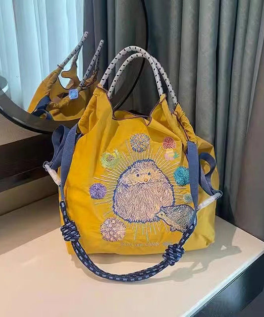 Dam Elegant Nylon Shoppingväska med Broderi och Stor Kapacitet