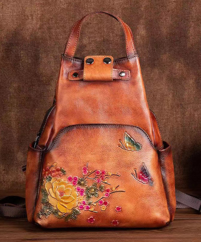 Unisex Elegant Cowhide Ryggsäck with Embossed Design