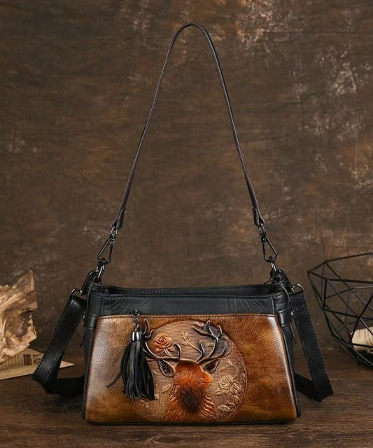 Herrar Elegant Kalvläder Messenger Väska med Djurprägling