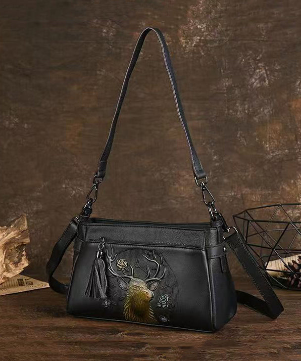 Herrar Elegant Kalvläder Messenger Väska med Djurprägling
