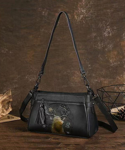 Herrar Elegant Kalvläder Messenger Väska med Djurprägling