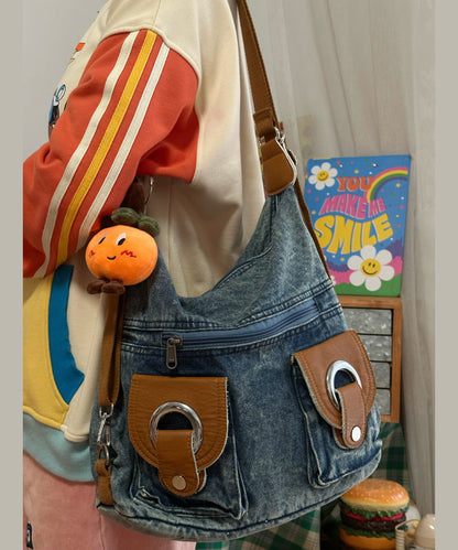 Damernas Modern Denim Crossbody Väska med Hög Kapacitet och Inuti Fickor