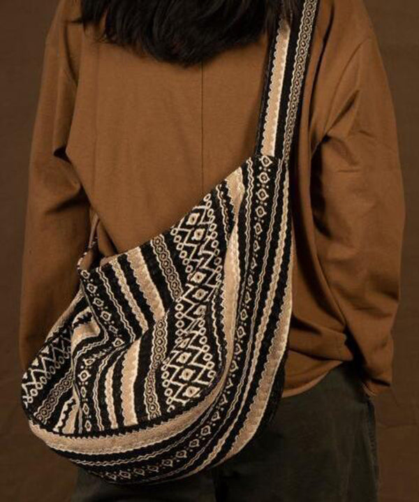 Unisex Vintage Broderad Linne Väska med Dragkedja