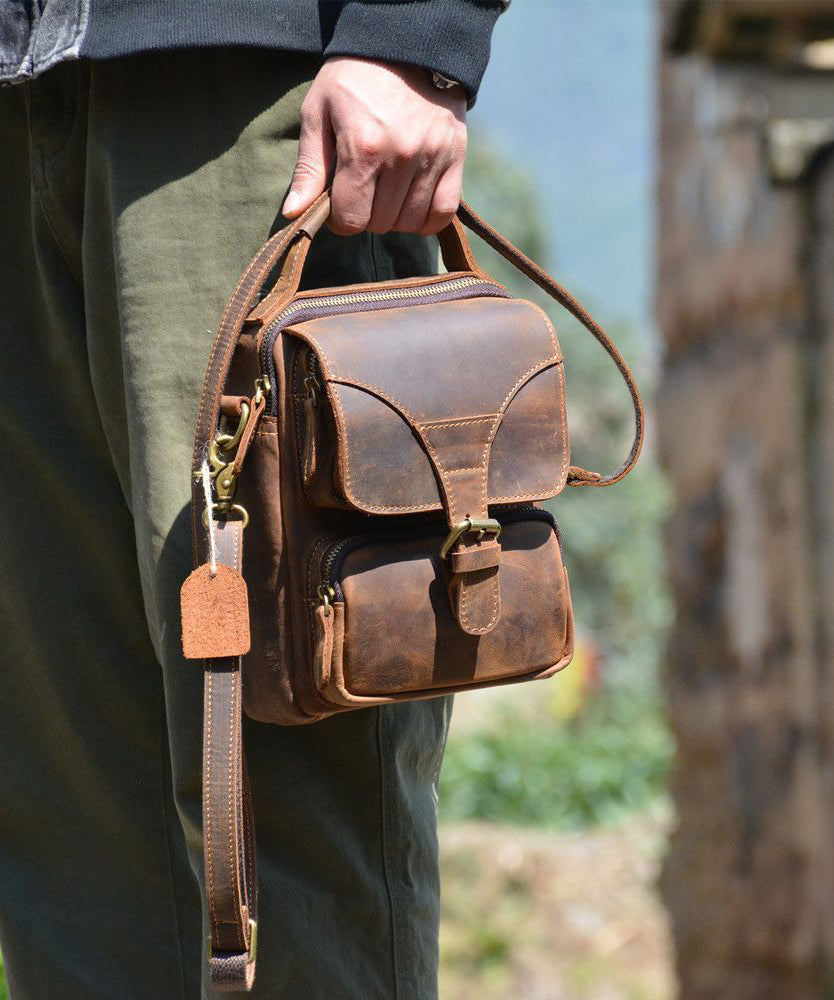 Dam Vintage Kalvläder Mini Messenger Bag med Justerbar Axelrem