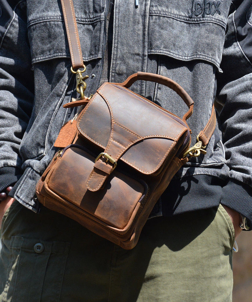 Dam Vintage Kalvläder Mini Messenger Bag med Justerbar Axelrem