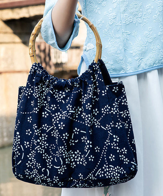 Dam Vintage Bomull Tote Väska med Inre Fickor