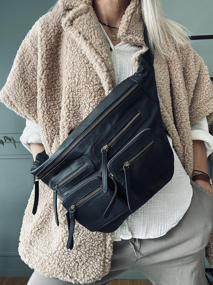 Unisex Cool Leather Bumbag with Zipper