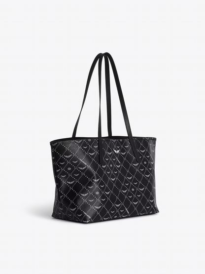 Dam Elegant Belagd Duk Shoppingväska med Inre Blixtlåsficka