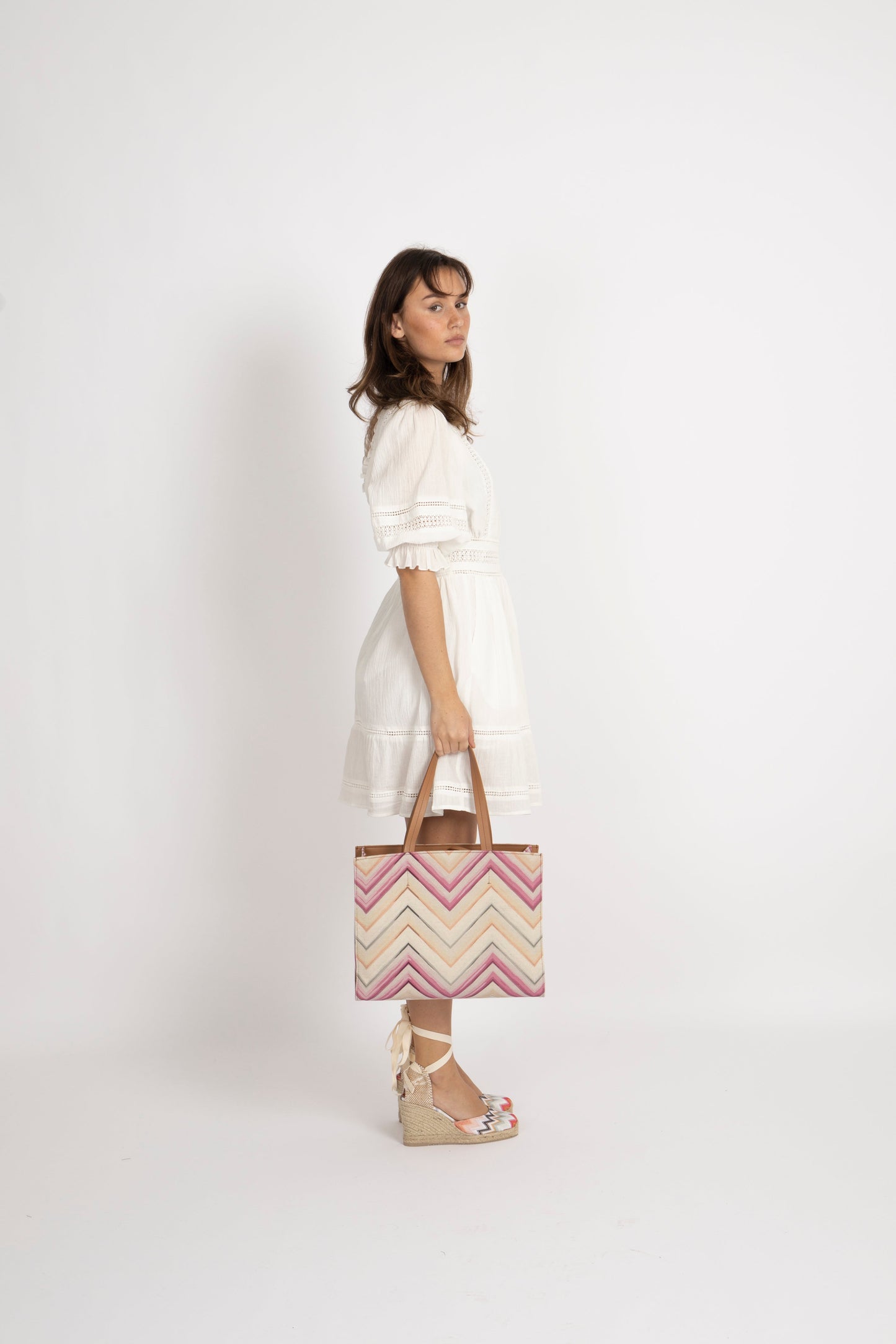 Dam Elegant Canvas Tote Väska med Läderremmar och Blixtlåsficka