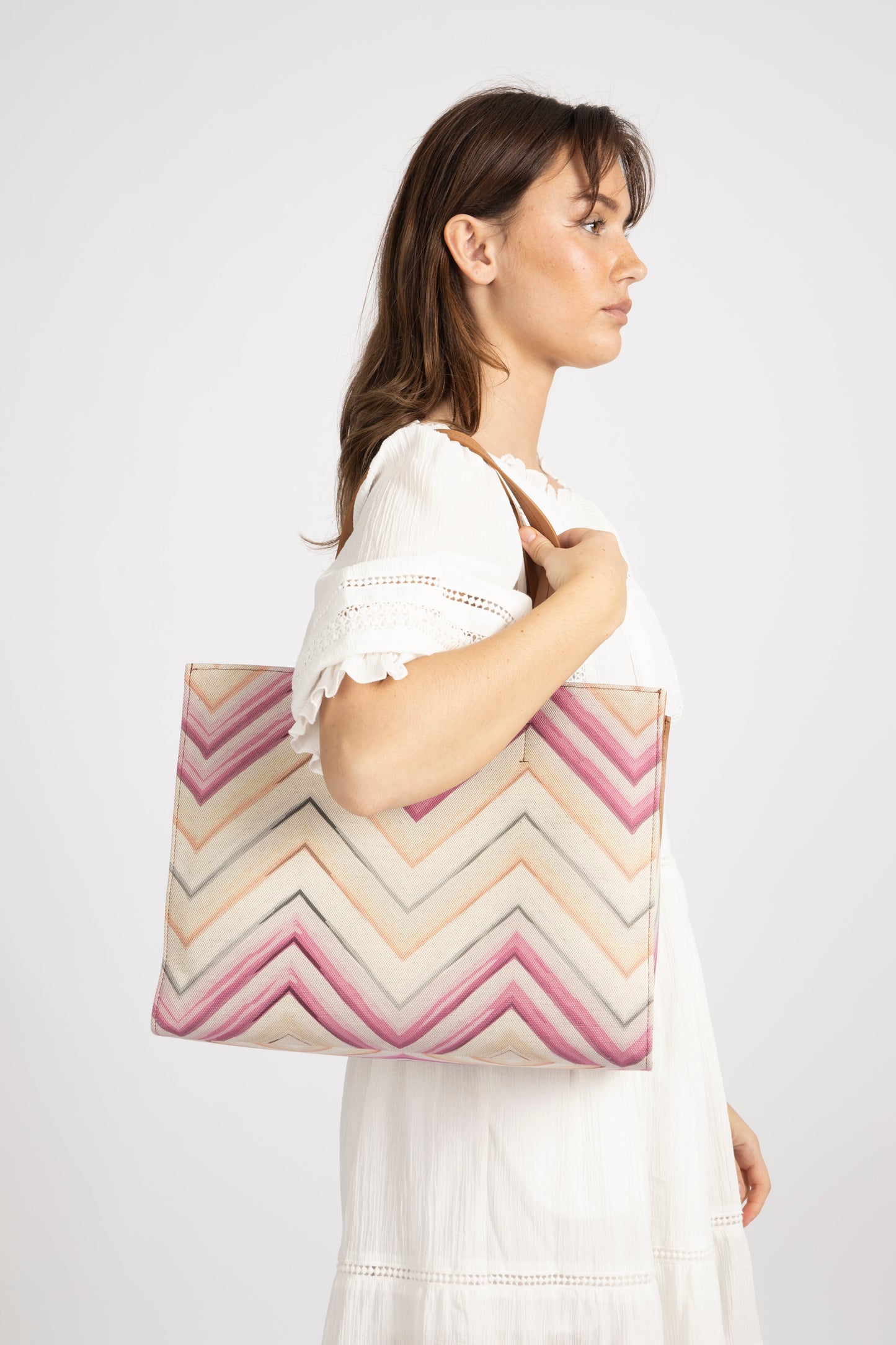Dam Elegant Canvas Tote Väska med Läderremmar och Blixtlåsficka